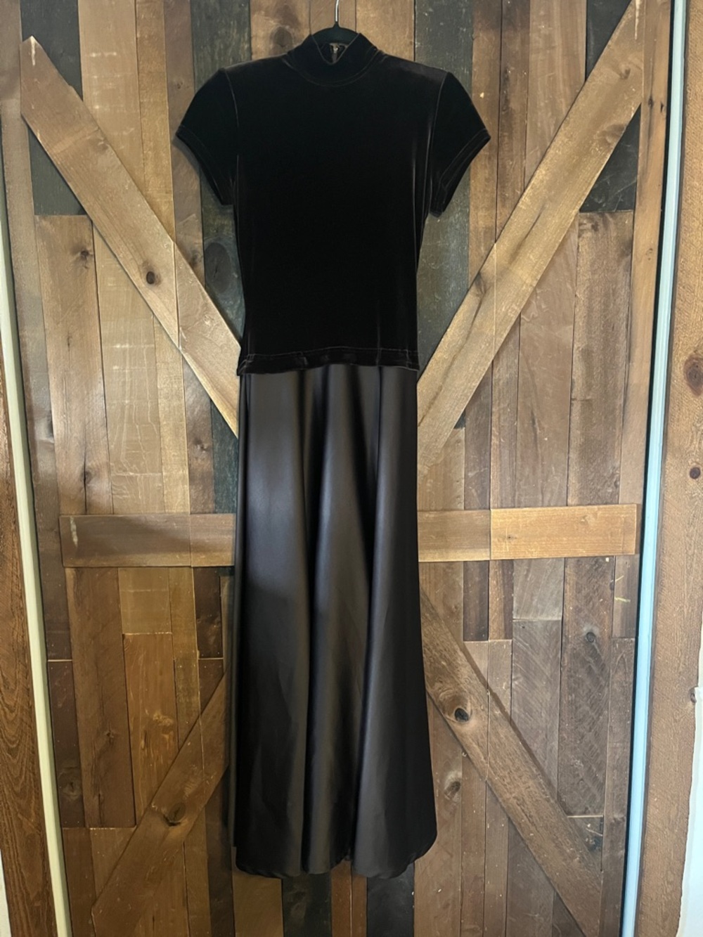 Women's Brown Velvet Top & Satin Maxi Dress